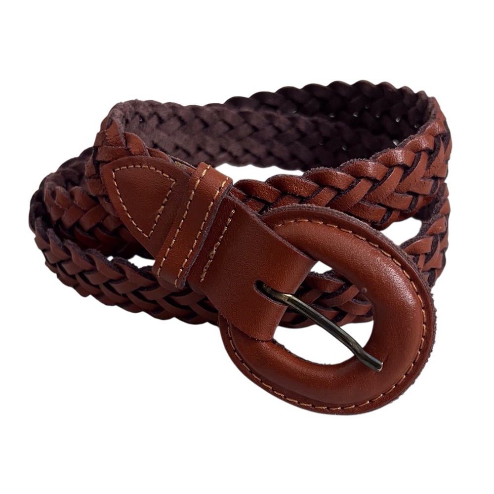 Leather Belt Brown Woven Braided Boho Western Cowgirl Small Medium